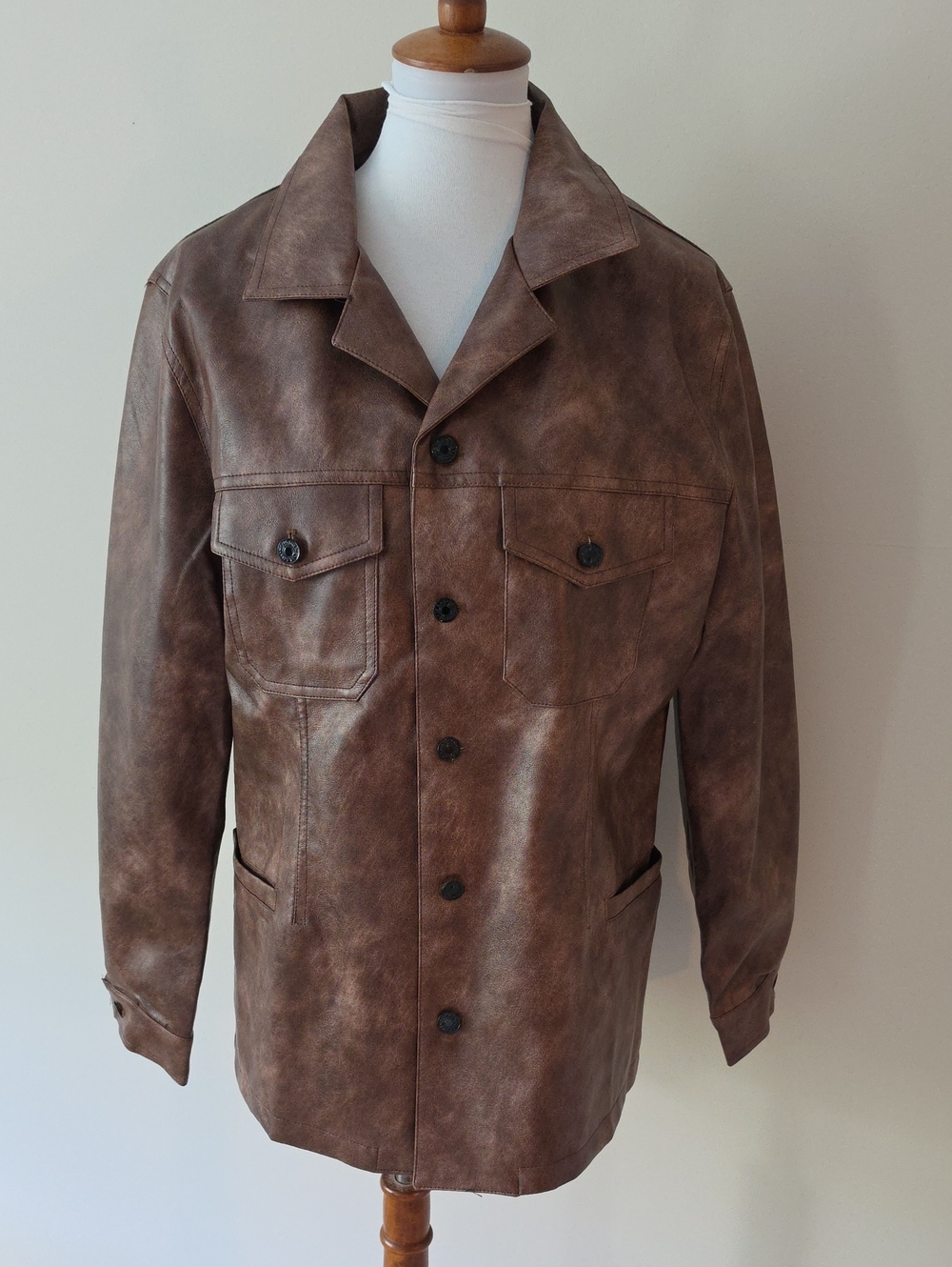 Manly Faux Leather Western Style Brown Jacket Brand New
